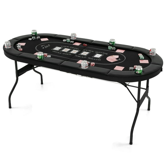 Gymax 8 Player Foldable Poker Table Portable Folding Texas Holdem Table w/Padded Rail Black