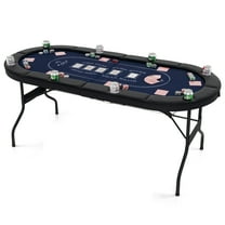 Gymax 8 Player Foldable Poker Table Portable Folding Texas Holdem Table w/Padded Rail Blue