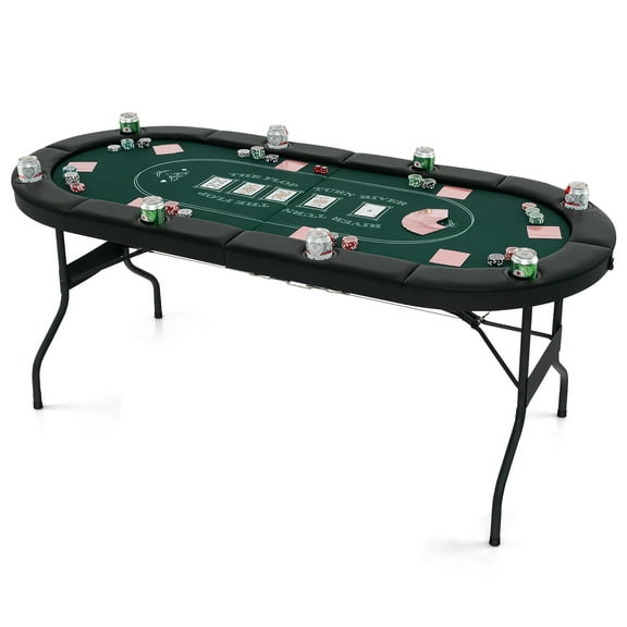 Gymax 8 Player Foldable Poker Table Portable Folding Texas Holdem Table w/Padded Rail Green