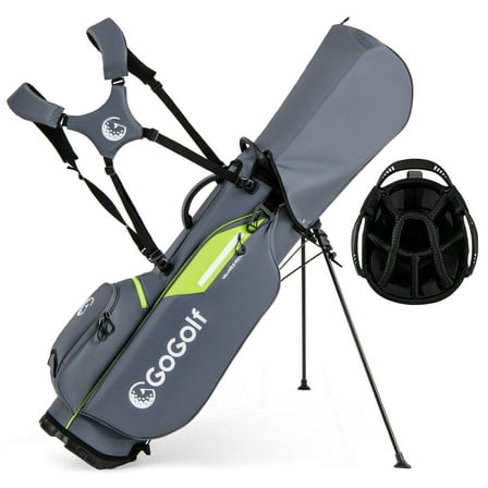 Gymax 8-Way Golf Stand Bag w/ 5 Pockets Lightweight Portable Golf Club Bag Handles Grey