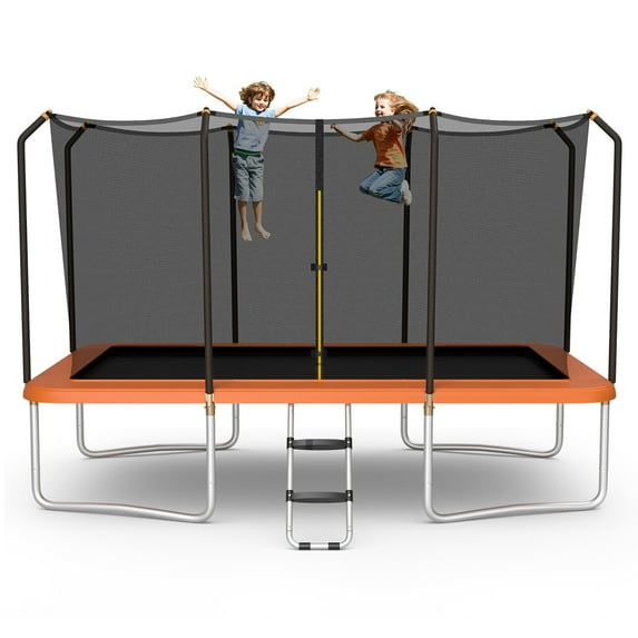 Gymax 8 x 14 FT Rectangular Recreational Trampoline W/ Safety Enclosure Net Ladder Outdoor Orange