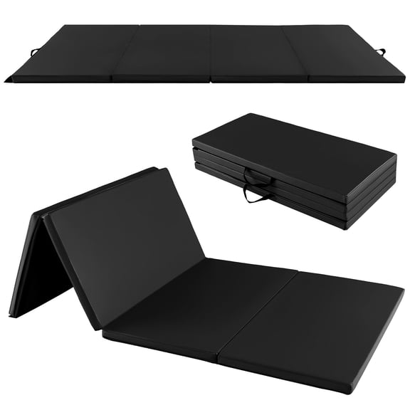 Gymax 8' x 4' x 2'' Folding Gymnastics Mat Tumbling Exercise PU Leather Cover for Yoga
