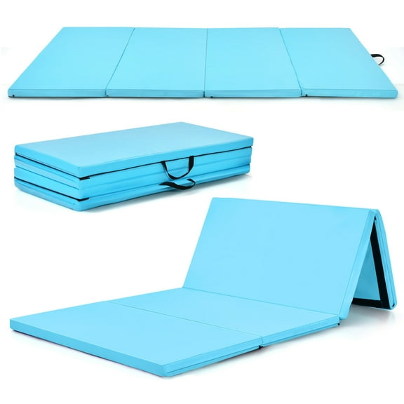 Gymax 8' x 4' x 2'' Folding Gymnastics Tumbling Mat Thickened Exercise Mat Blue