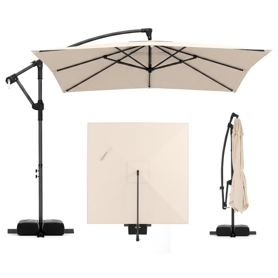 Gymax 8 x 8 FT Offset Cantilever Patio Umbrella Square Hanging Outdoor Market Umbrella Outdoor Beige