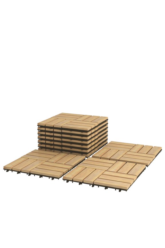 80PCS Acacia Wood Deck 12'' x 12'' Tiles Interlocking Patio Pavers Check Pattern