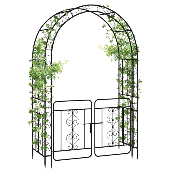 Gymax 84'' No Dig Arch Trellis Heavy-duty Metal Garden Arbor w/ Lockable Gate