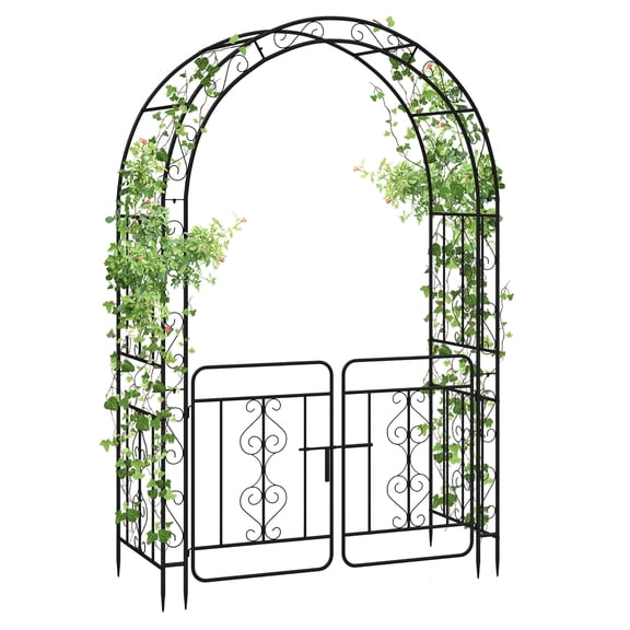 Gymax 84'' No Dig Arch Trellis Heavy-duty Metal Garden Arbor w/ Lockable Gate
