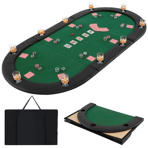 Gymax 84'' x 42'' 10-Player Foldable Padded Poker Table Top w/ Carrying Bag Cup Holders Green