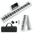 thumbnail image 1 of Gymax 88-Key Folding Electric Piano Keyboard Semi Weighted Full Size MIDI White, 1 of 10