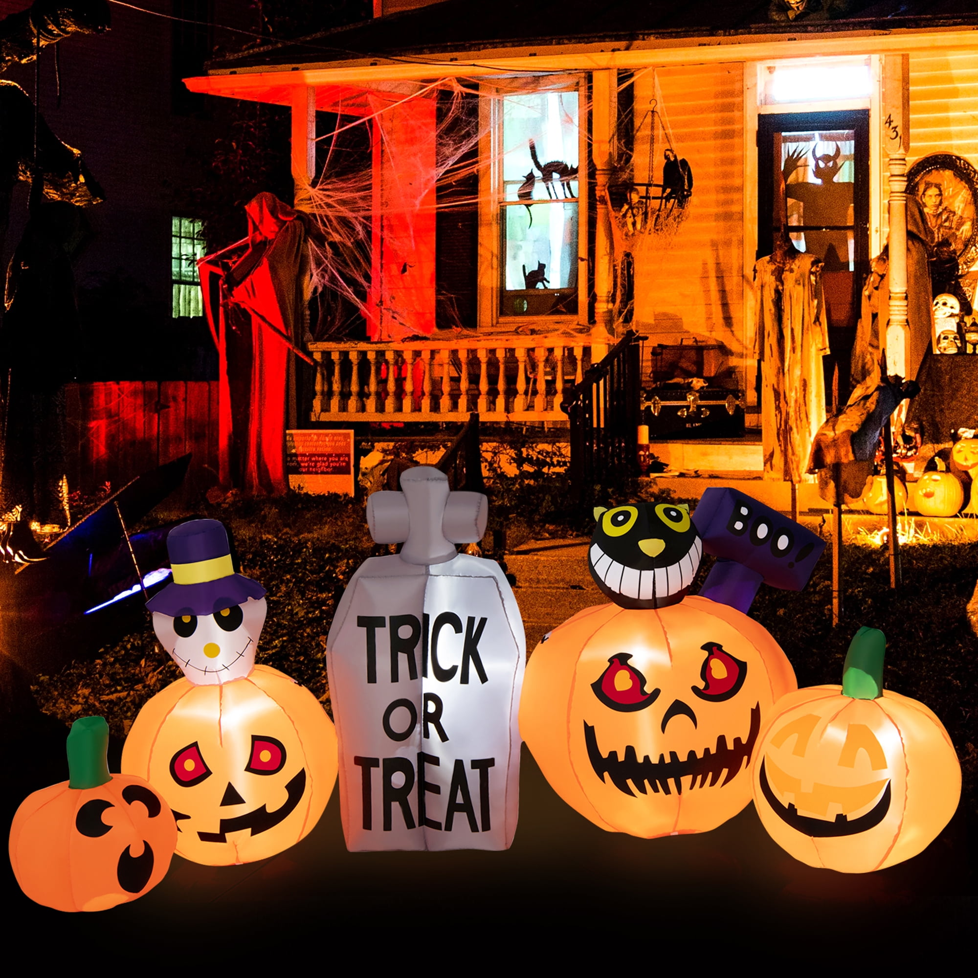 Gymax 8FT Long Outdoor Halloween Pumpkins Patch Lantern Inflatable