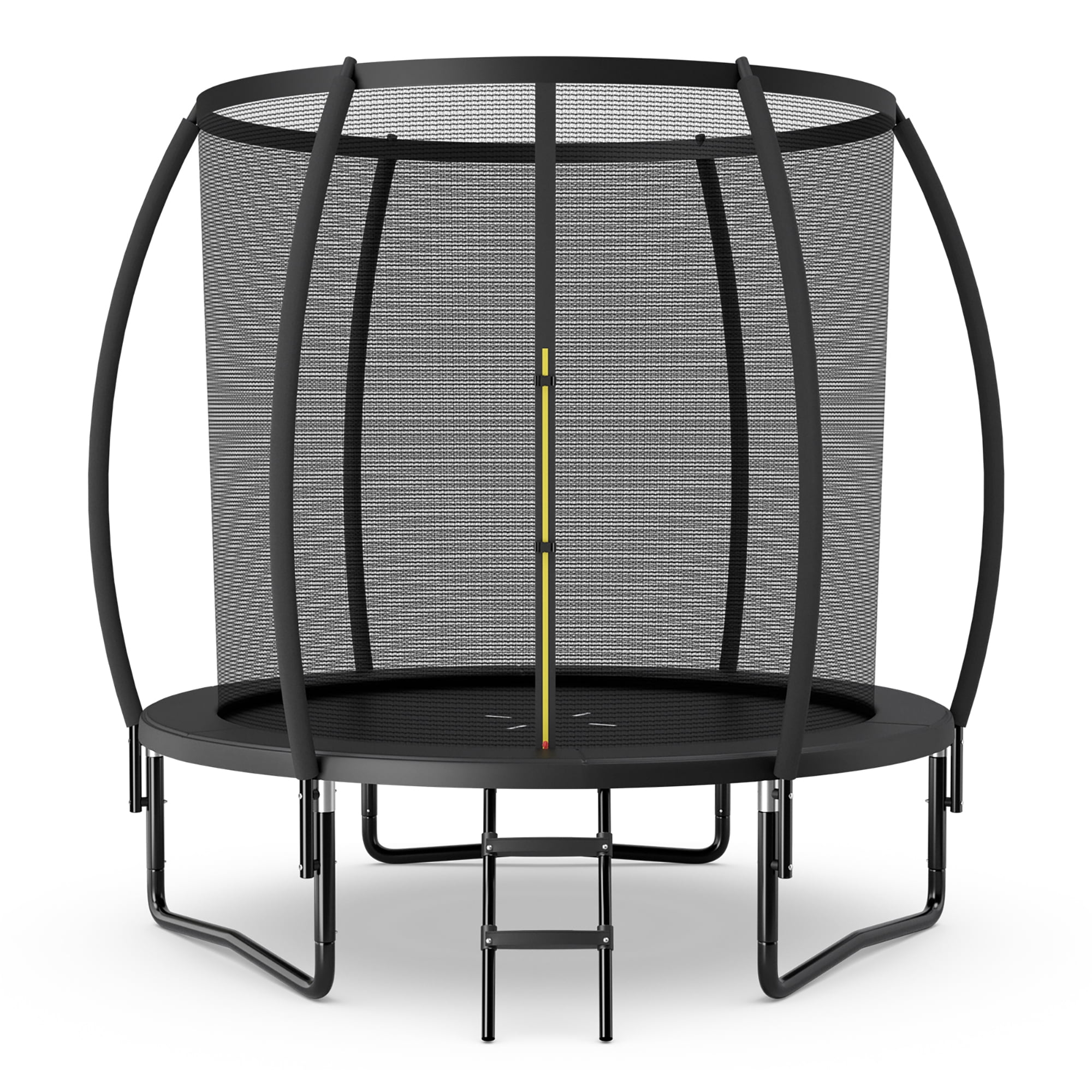 Gymax 8FT Outdoor Trampoline with Curved Poles, Ladder, Enclosure Net & Safety Pad