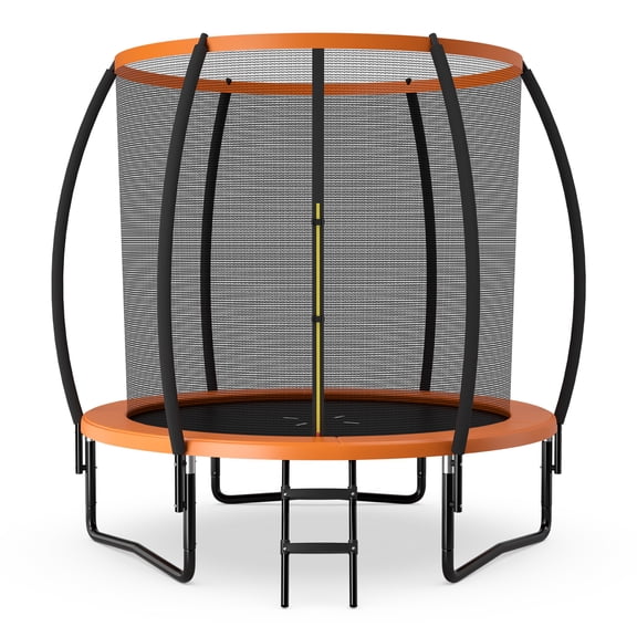 Gymax 8FT Recreational Trampoline w/ Ladder Enclosure Net Safety Pad Outdoor Orange