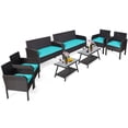 thumbnail image 1 of Gymax 8PCS Outdoor Rattan Furniture Set Patio Conversation Set w/ Turquoise Cushion, 1 of 10