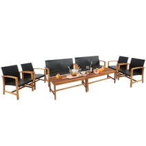 Gymax 8PCS Patio Conversation Set Outdoor Furniture Set w/ Acacia Wood Frame