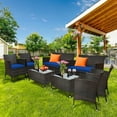 thumbnail image 1 of Gymax 8PCS Patio Rattan Conversation Furniture Set Outdoor w/ Navy Cushion, 1 of 10