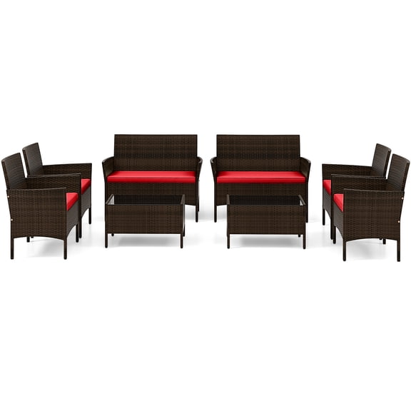 Gymax 8PCS Patio Rattan Conversation Furniture Set Outdoor