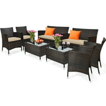Gymax 8PCS Patio Rattan Outdoor Furniture Set w/ Cushioned Chair Loveseat Table