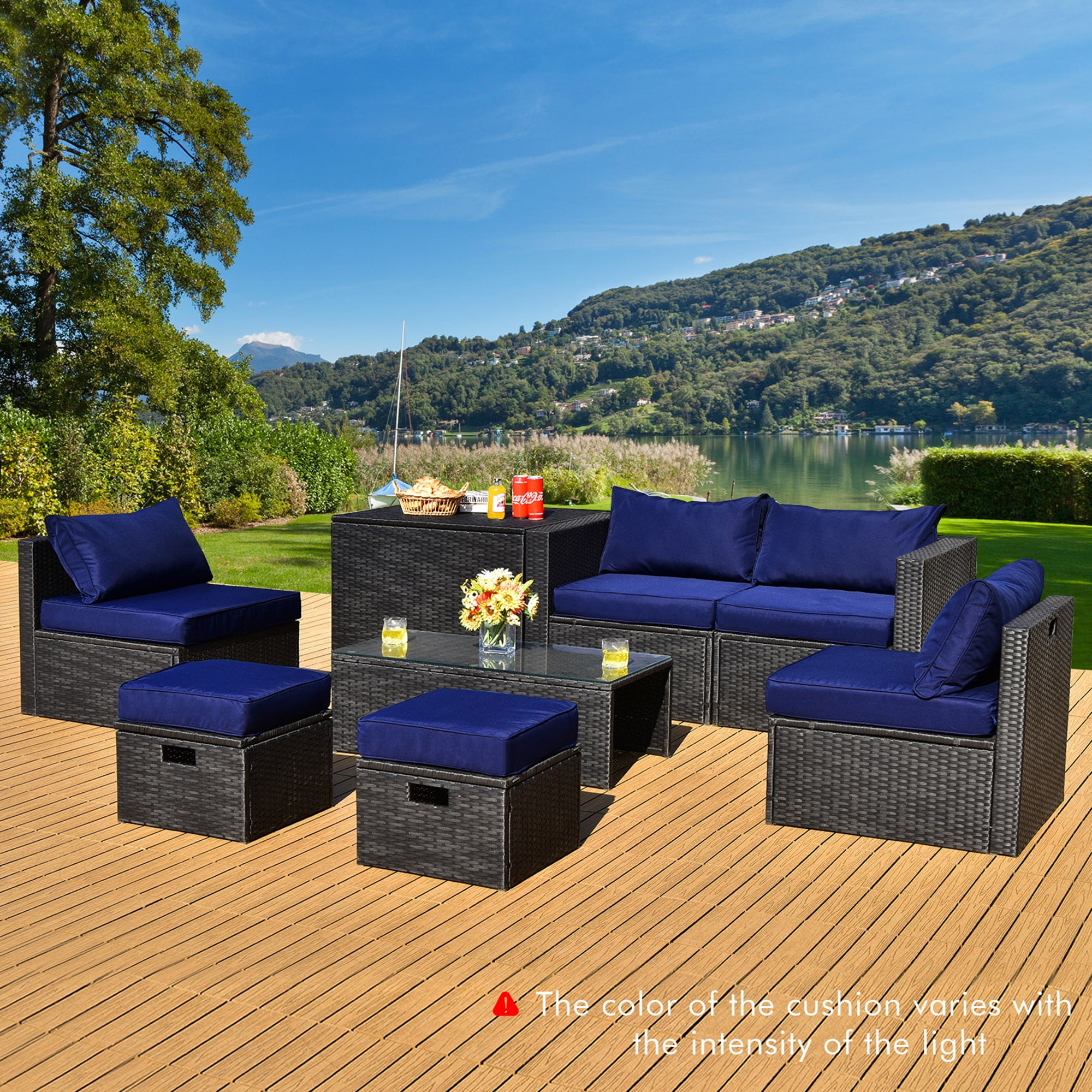 Gymax 8PCS Rattan Patio Sectional Furniture Set w/ Waterproof