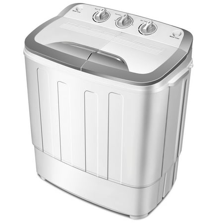 Costway - Compact Mini Twin Tub 8 lb. Washing Machine - White and Grey