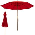 thumbnail image 1 of Gymax 9.5 FT Rope Pulley Wooden Umbrella Market w/ Fiberglass Ribs Patio Red, 1 of 6