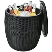 Gymax 9.5-Gal Patio Ice Cooler Bucket Cool Bar Table Cocktail Side Table w/ Lid Black