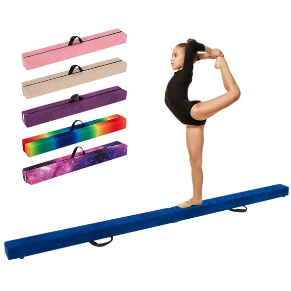 Gymax 9 FT Folding Balance Beam w/ Solid Wood Base & Anti-slip Bottom for Kids Teens Blue