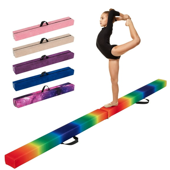 Gymax 9 FT Folding Gymnastic Beam w/Anti-slip Base Pine Wood Frame Carrying H&le