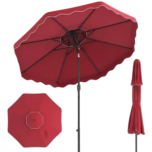 Gymax 9 FT Patio Umbrella w/Push Button Tilt & Crank 2-Tier Vented Top 8 Metal Ribs Red