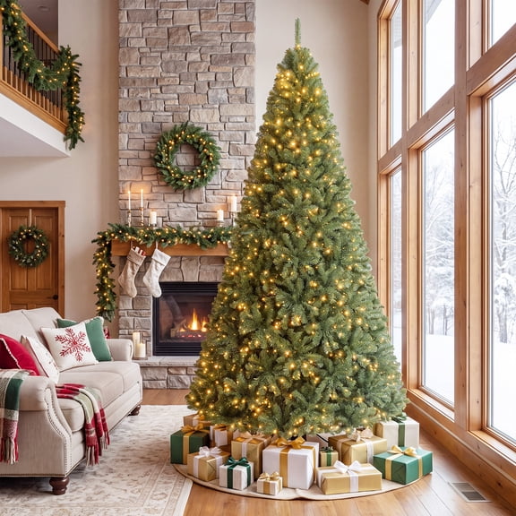 Gymax 9 FT Prelit Christmas Tree w/1000 LED Lights & 2944 PVC Branch TipsMetal Stand Green