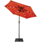 Gymax 9 Ft Patio Table Market Umbrella w/ 18 Solar LED Lights & Heavy-duty Base Orange