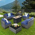 thumbnail image 1 of Gymax 9 PCS Patio Rattan Furniture Set Fire Pit Table Storage Black W/ Cover Navy, 1 of 10