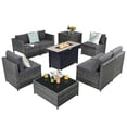 thumbnail image 1 of Gymax 9 PCS Patio Rattan Furniture Set Fire Pit Table Storage Grey W/ Cover Grey, 1 of 9