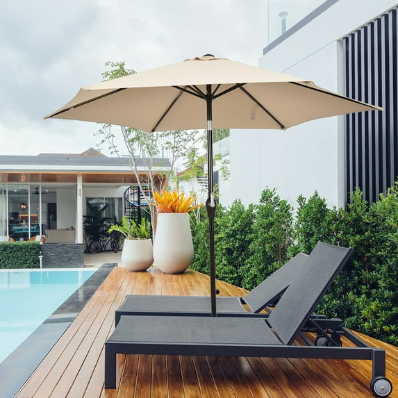 Gymax 9 ft Outdoor Patio Market Table Umbrella Garden Yard w/ Crank 6 Ribs Beige