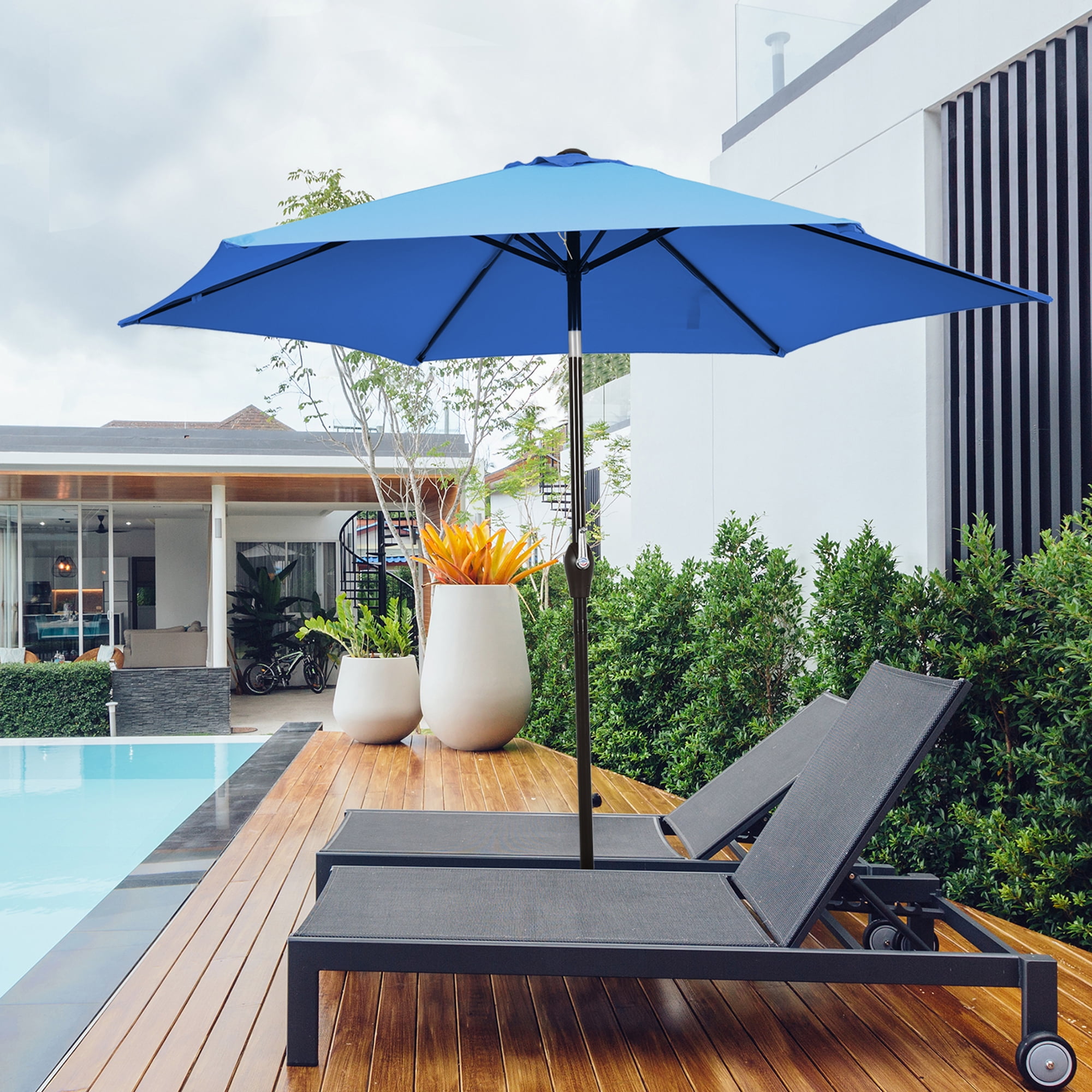 9 foot patio table umbrella Gymax 9 ft Outdoor Patio Market Table Umbrella Garden Yard w/ Crank 6 Ribs  Blue