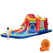 Gymax 9 in 1 Inflatable Bounce House Water Park w/ 680W Blower for 3-10 Years Old