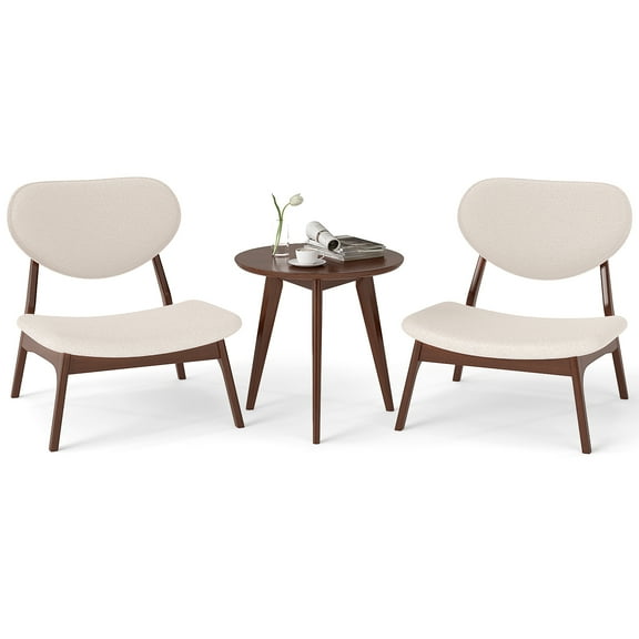 Gymax Accent Chairs Set of 2 w/ Side Table Living Room Chairs w/ Solid Wood Frame Beige
