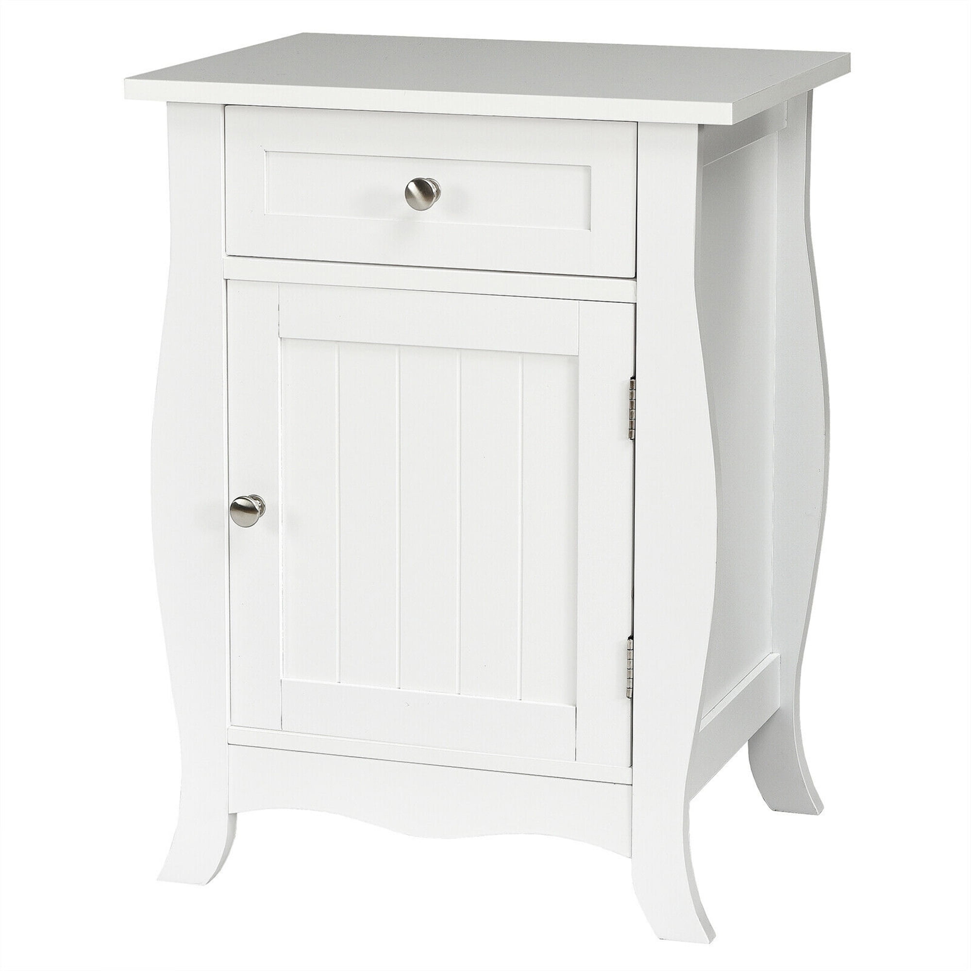 White MDF 1-Drawer Nightstand with Cabinet Storage