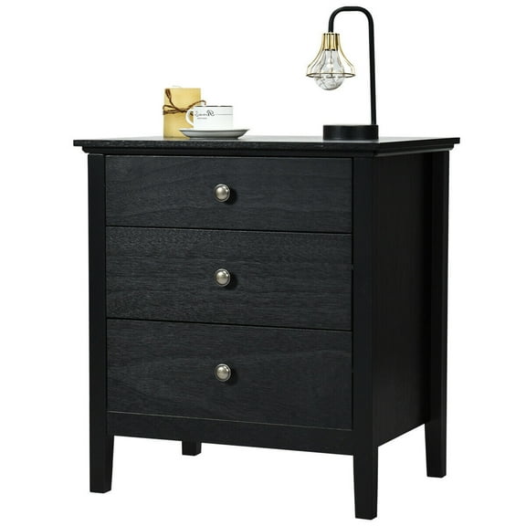 Gymax Accent Table Organizer Nightstand Beside End Side Table W/3 Drawers Black
