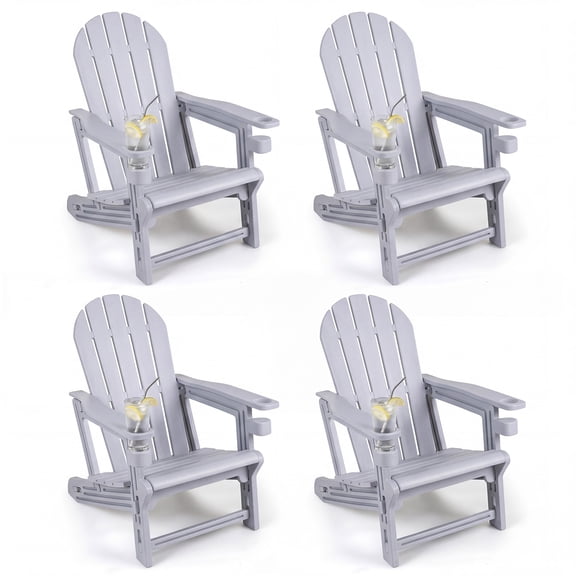 Gymax Adirondack Chair Set of 4 HDPE All-Weather Fire Pit Chairs w/ Cup Holder
