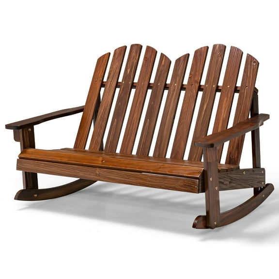 Gymax Adirondack Rocking Chair Kid Backrest Armrest Solid Wood Coffee