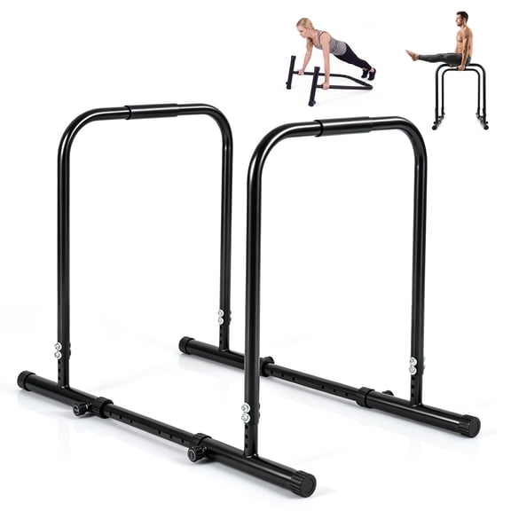 Gymax Adjustable Dip Bar Station Metal Parallette & Parallel Bars w/ 660 LBS Capacity Black