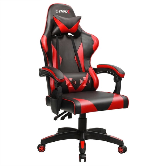 Gymax Adjustable & Lumbar Support Swivel Gaming Chair, Red and Black