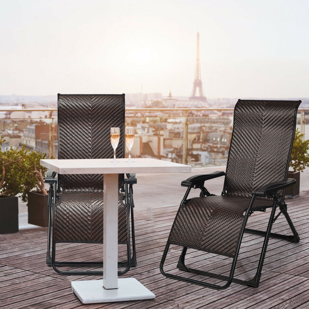 Gymax Adjustable Patio Zero Gravity Chair - Set of 2 Brown