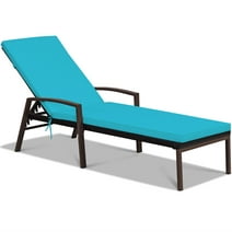 Gymax Adjustable Rattan Chaise Recliner Lounge Chair Patio Outdoor w/ Turquoise Cushion