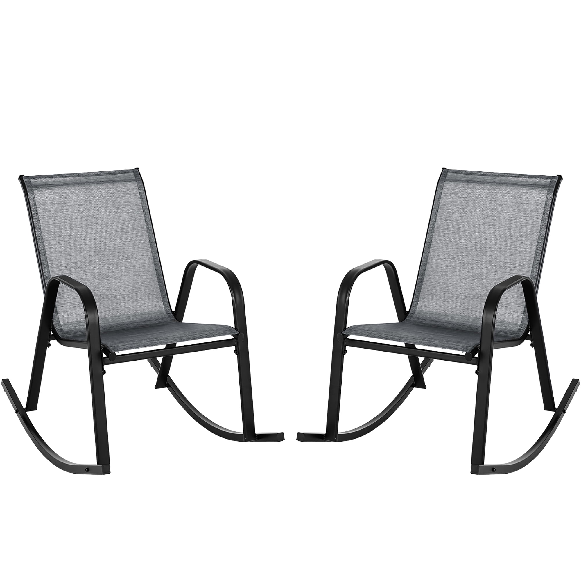 Gray Metal Frame Outdoor Rocking Chairs with Arms, Set of 2