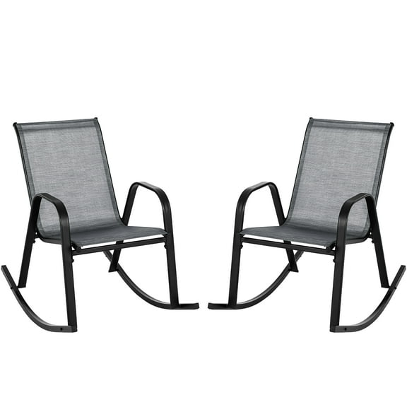Gymax 2pcs Patio Rocking Chair Heavy-Duty Metal Rocker Outdoor Anti-Slip Gray
