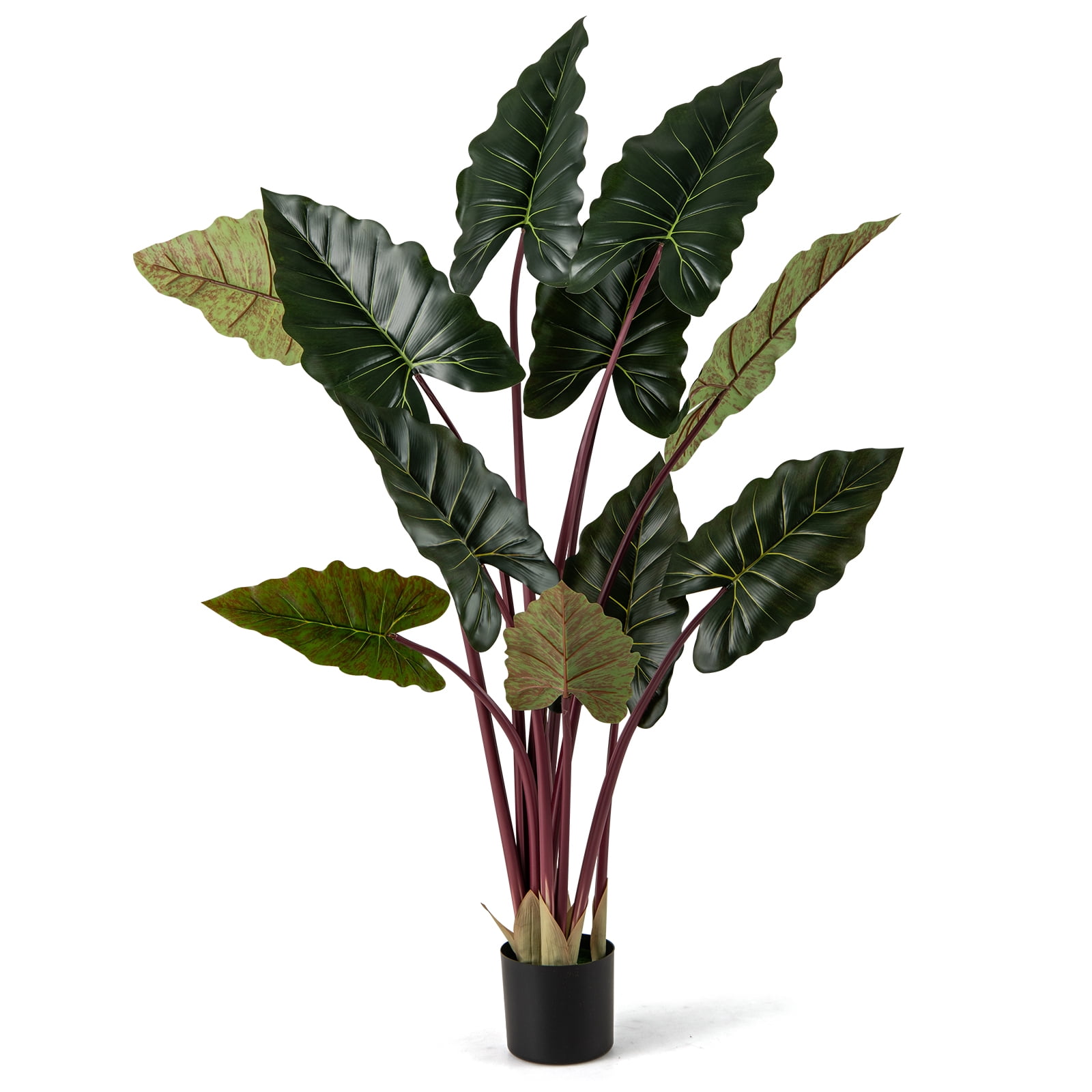 Gymax Artificial Rainbow Taro Tree 63'' Tall Fake Pre-potted Plant w/ 11 Faux Leaves