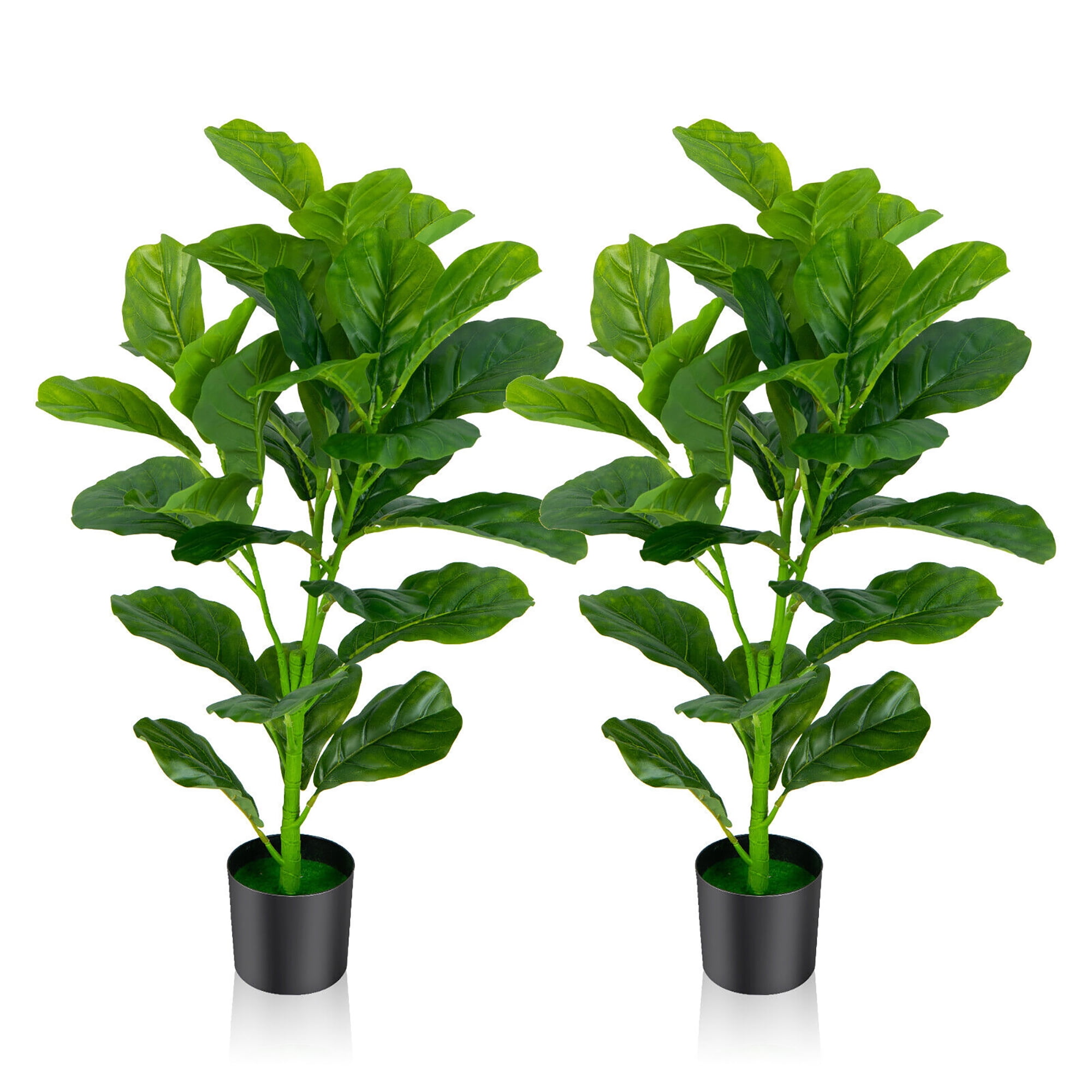 5'' x 4.5'' Green Artificial Fiddle Leaf Fig Tree in Black Pot, 2-Pack