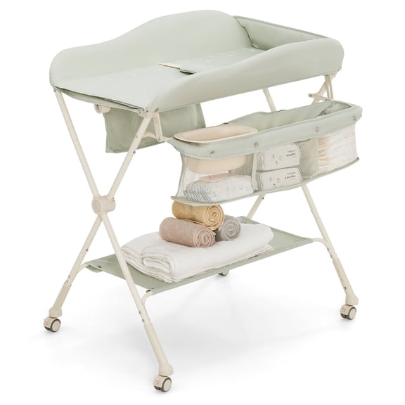 Gymax Baby Diaper Changing Table Folding Newborn Nursery Organizer W/Water Basin Wheel Green