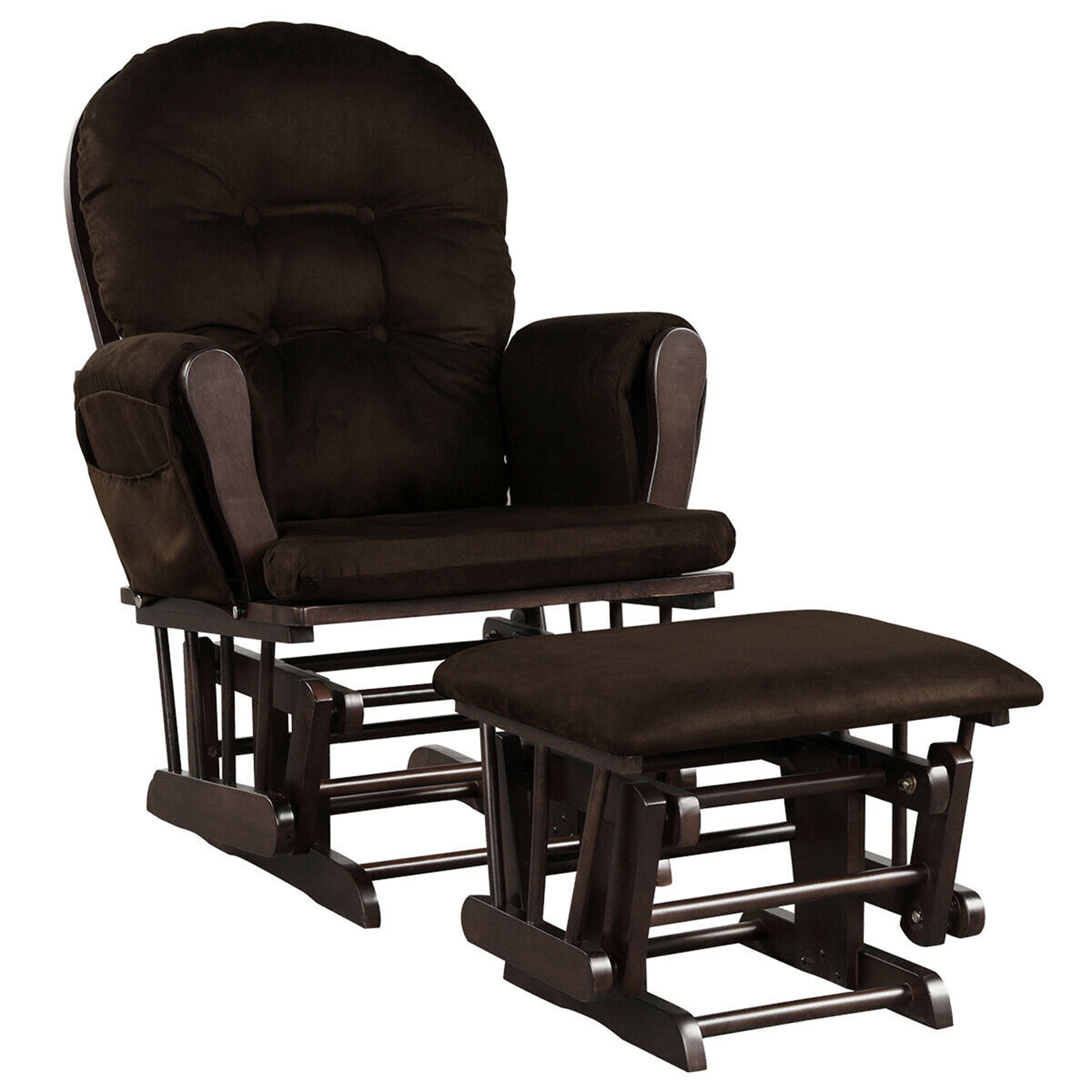 Gymax Glider and Ottoman Cushion Set Wood Baby Nursery Rocking Chair Brown